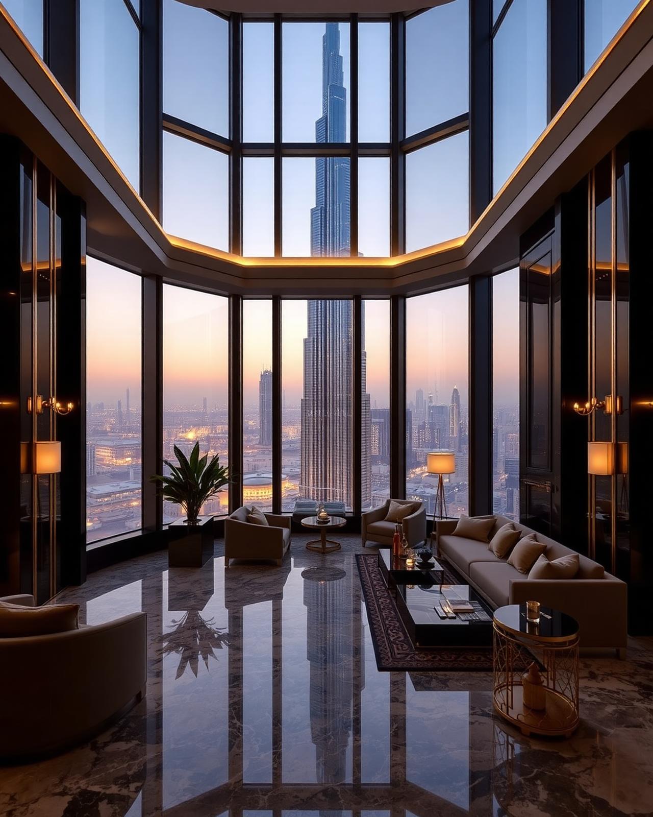 Panton penthouse interior with Burj Khalifa view
